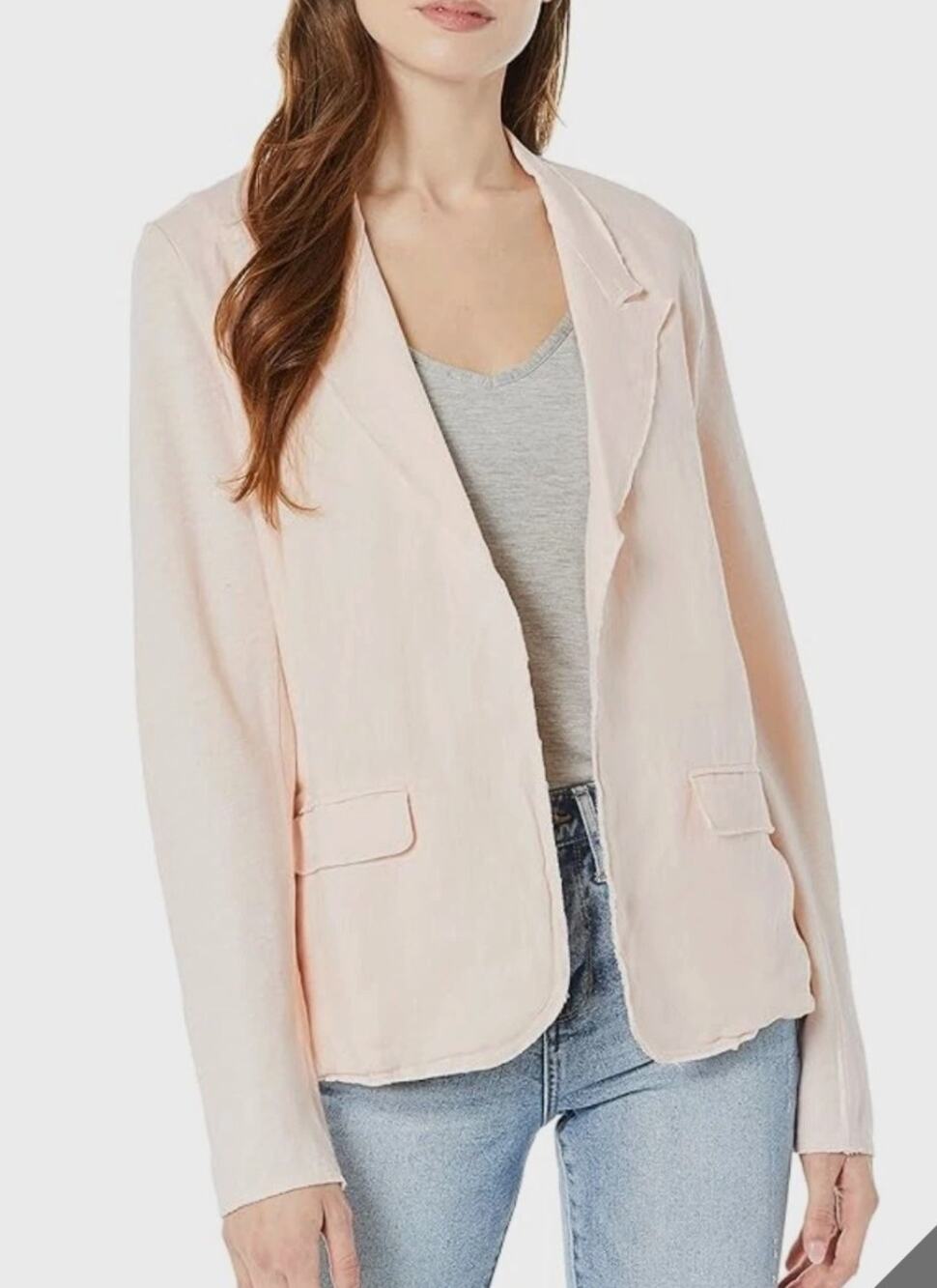 MAJESTIC FILATURES Linen Cotton Open Front Blazer Shirt Jacket Pink Size 1 EUC